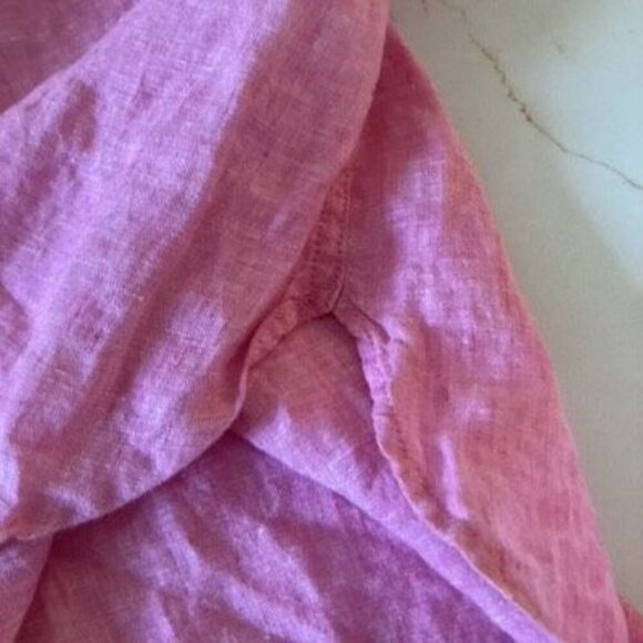 Talbots Plus 100% Linen Band Collar Popover Sz 2X Pink - Picture 6 of 10